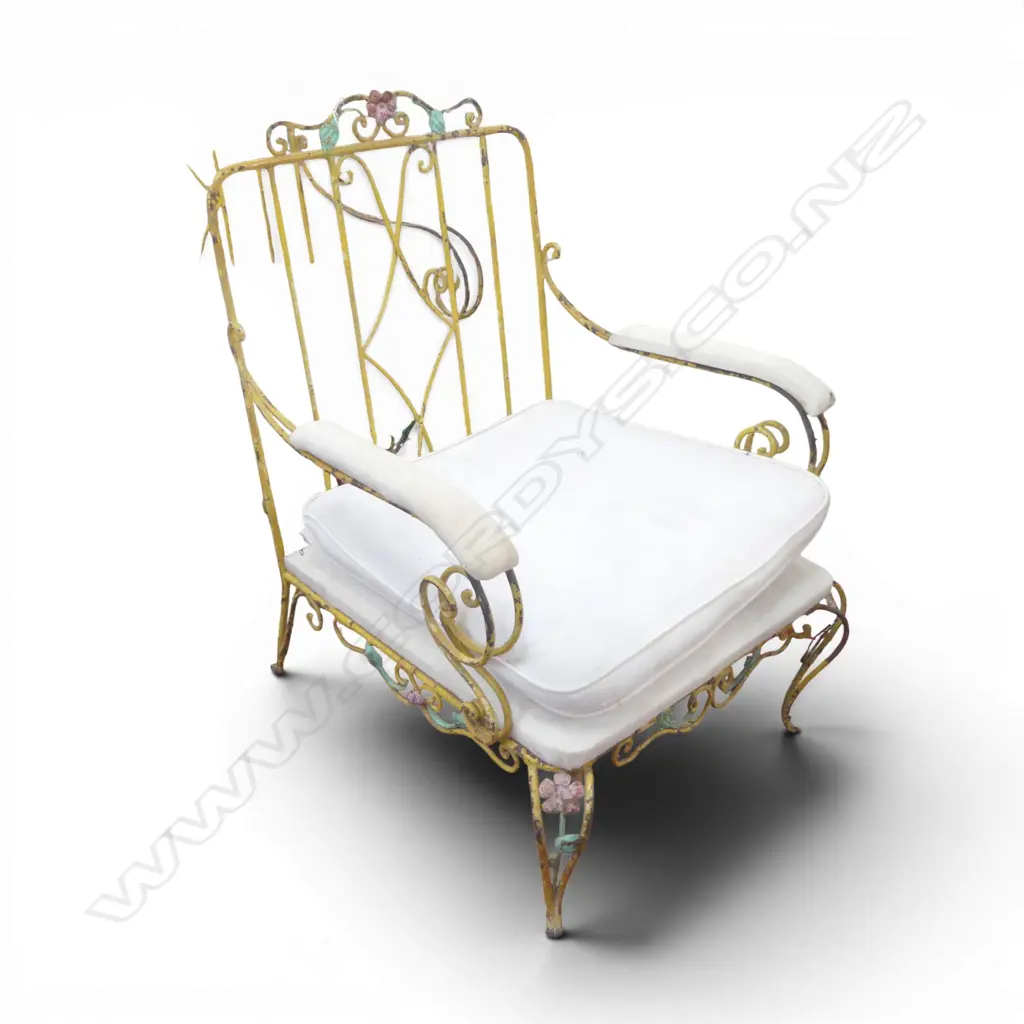 VINTAGE CONTINENTAL ARMCHAIR, WROUGHT IRON FRAME Image 1++