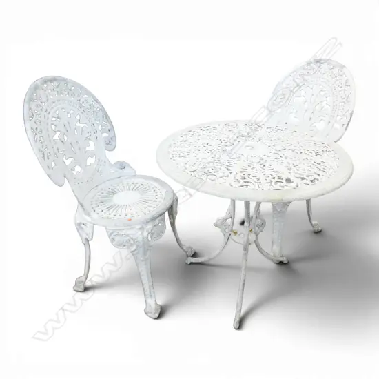 3 PCE MASPORT WHITE METAL PATIO SET; TABLE & 2 CHAIRS - PAINT FLAKING