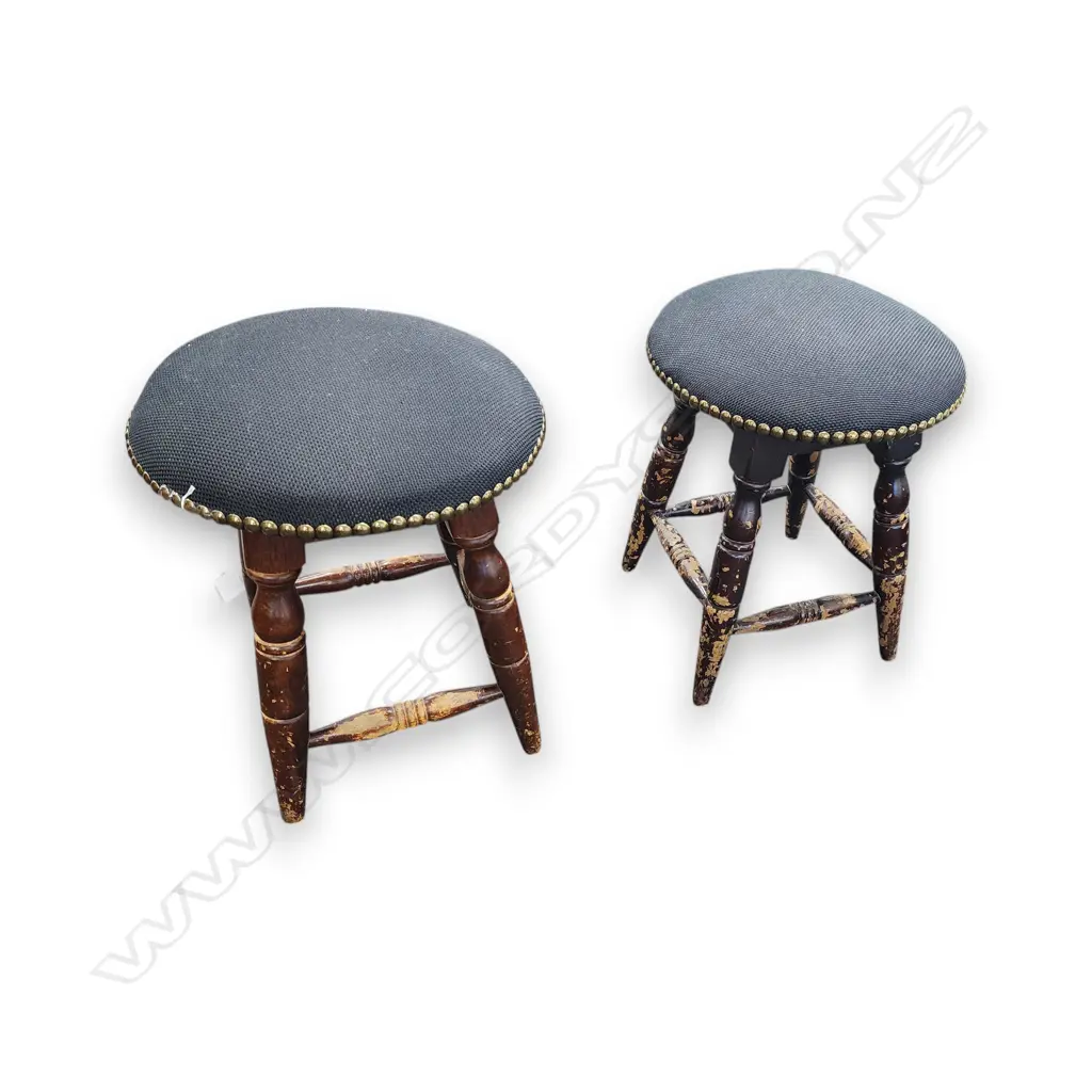 HEAVY PAIR OF VINTAGE WOODEN STOOLS NEWLY UPHOLSTERED SEATS 500 x 400 mm Image 1++