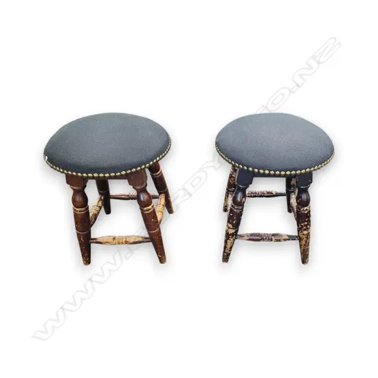 HEAVY PAIR OF VINTAGE WOODEN STOOLS NEWLY UPHOLSTERED SEATS 500 x 400 mm