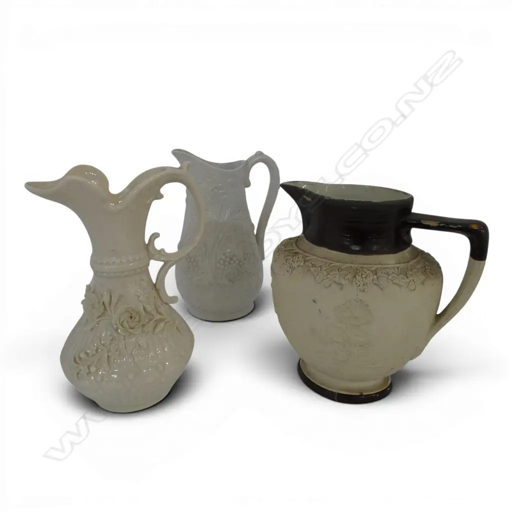 3 WHITE JUGS; BELLEEK ETC H.230mm Image 1++