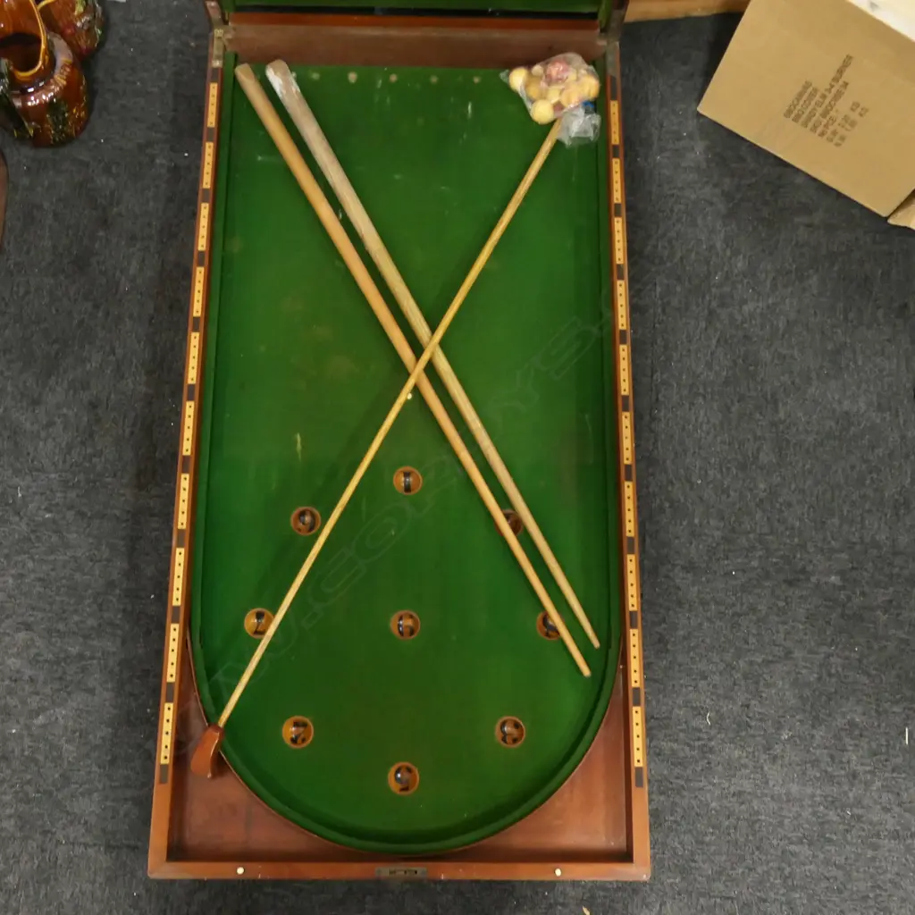 ANTIQUE BAGATELLE BILLIARDS GAME, MAHOGANY CASE, IVORY BALLS 1220x630x140mm Image 1++