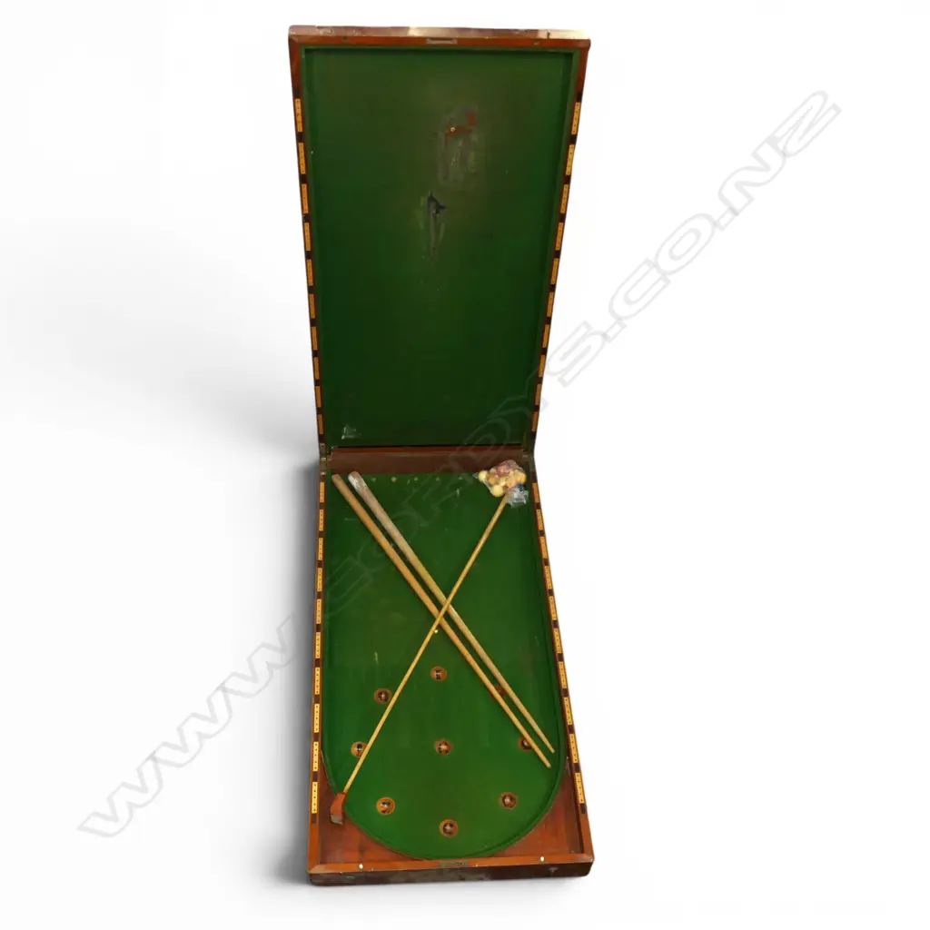 ANTIQUE BAGATELLE BILLIARDS GAME, MAHOGANY CASE, IVORY BALLS 1220x630x140mm Image 1++