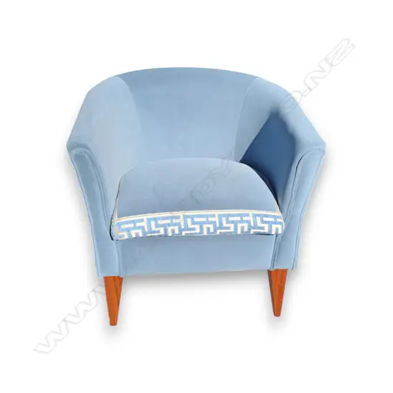VELVET BLUE TUB CHAIR - NEWLY REUPHOLSTERED