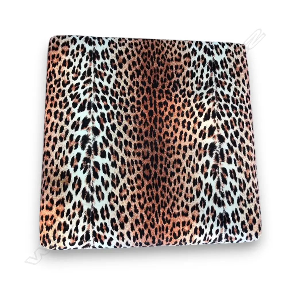 LEOPARD PRINT OTTOMAN WITH WOODEN BUN LEGS AND TWO BUILT-IN DRAWERS 620mm x 620mm x 310mm h Image 1++