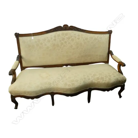 ANTIQUE SOFA IN WALNUT w. CREAM UPHOLSTERY W.1700mm small stain