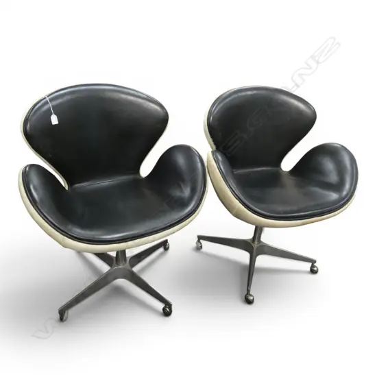 PR OF HIDE & LEATHER MID CENTURY DESIGNER SWIVAL CHAIRS