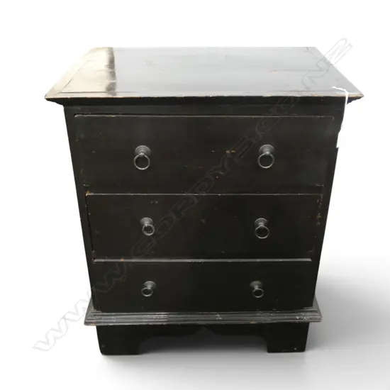 SMALL 3 DRAWER BLACK LAQUERED MAHOGANY CHEST H700 W580MM