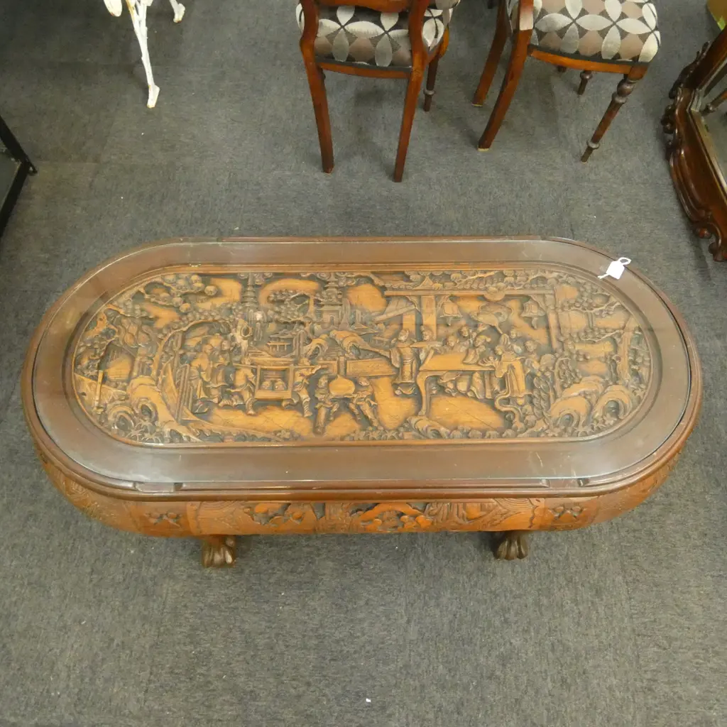 ORIENTAL COFFEE TABLE, GLASS TOP 1200x550x500mm Image 1++