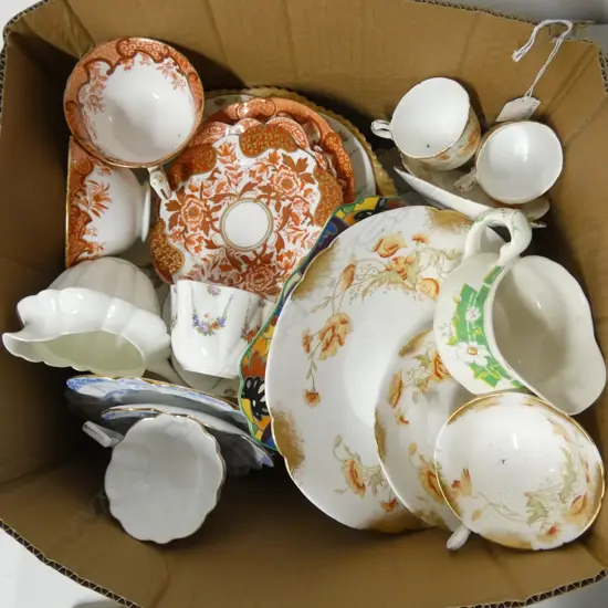 BOX OF MIXED CHINA TEASETS ETC
