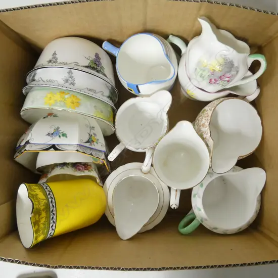 9 SHELLEY CHINA CREAM JUGS & 9 SHELLEY CHINA SUGAR BOWLS MIXED PATS