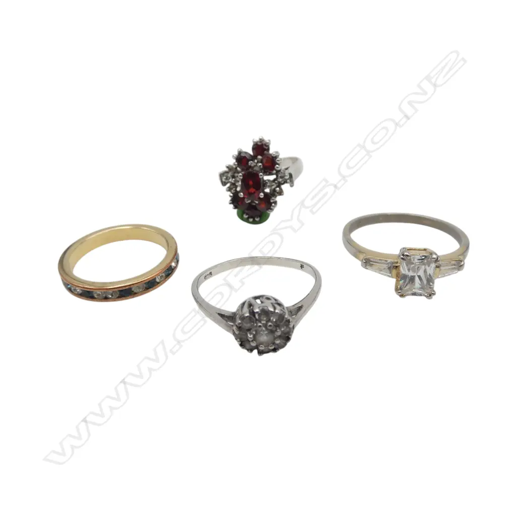 SILVER & GARNET & CZ RING  size P + 3 PLATED PASTE Image 1++
