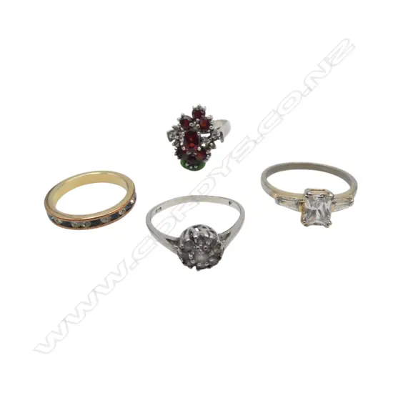 SILVER & GARNET & CZ RING  size P + 3 PLATED PASTE