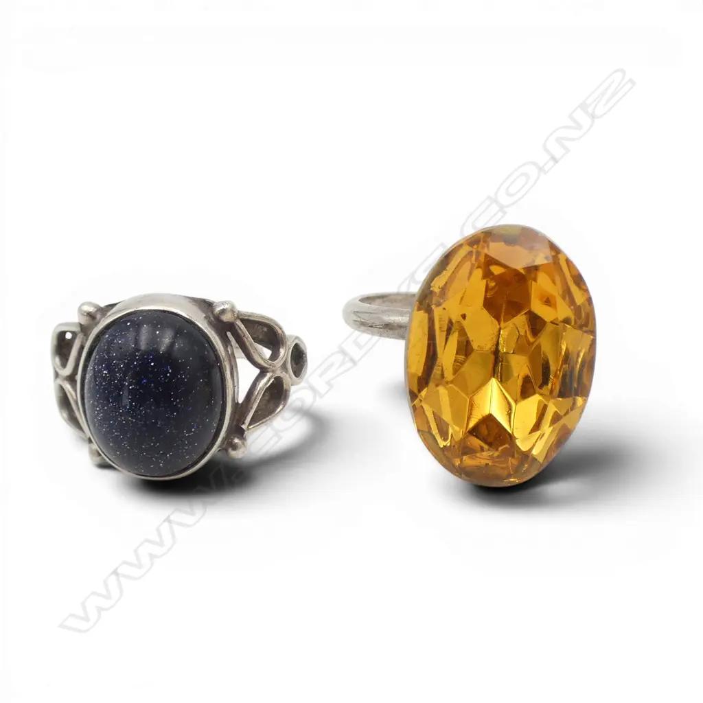 2 STG SILVER RINGS SIZE O yellow.  & J blue stone Image 1++