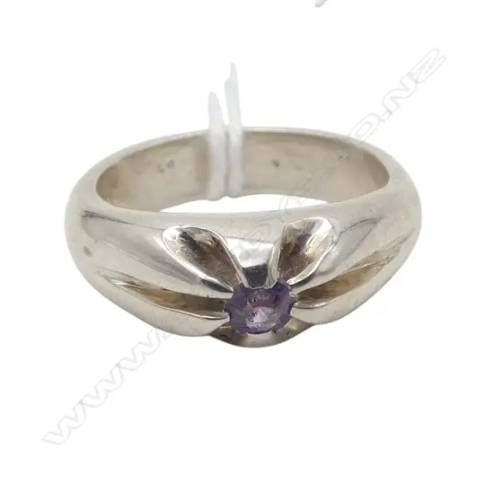 SIMON MISDALE DESIGN SILVER GYPSY AMETHYST SET RING From Simon's estate SIZE P. Amethyst w small chips