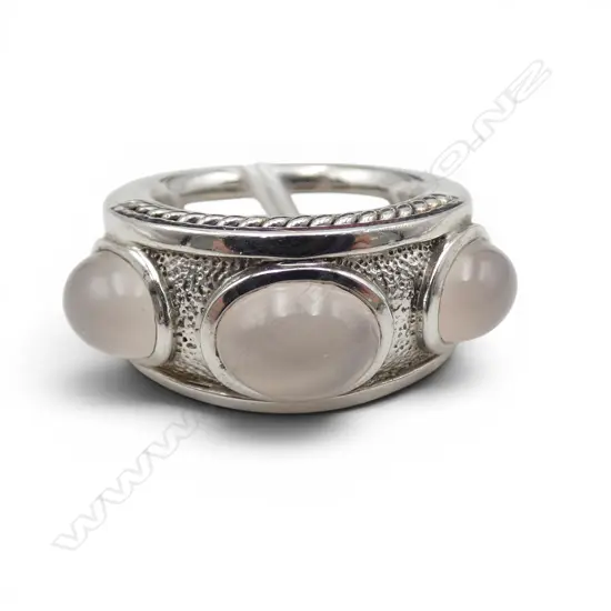 CHUNKY S/SILVER 3 STONE ROSE QUARTZ RING size N