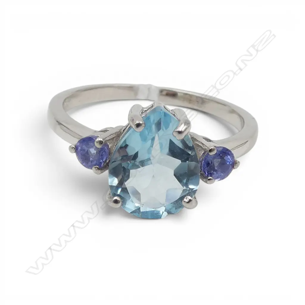 SILVER TANZANITE & SWISS BLUE TOPAZ RING SIZE P Image 1++