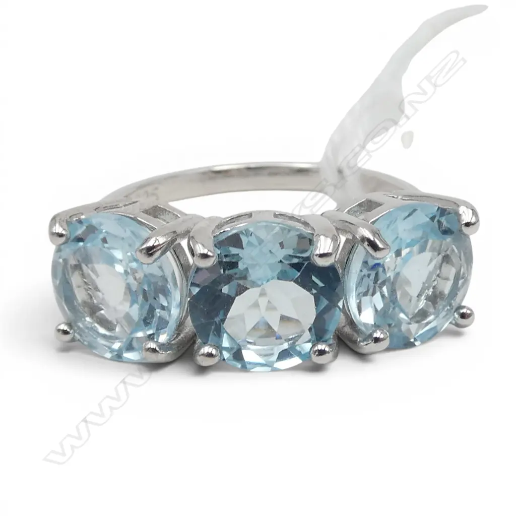 SILVER SWISS BLUE TOPAZ RING SIZE P Image 1++