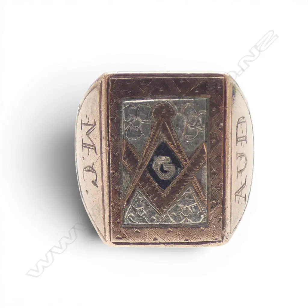 ANTIQUE SILVER AND GOLD OVERLAY MASONS SIGNET RING SIZE U Image 1++