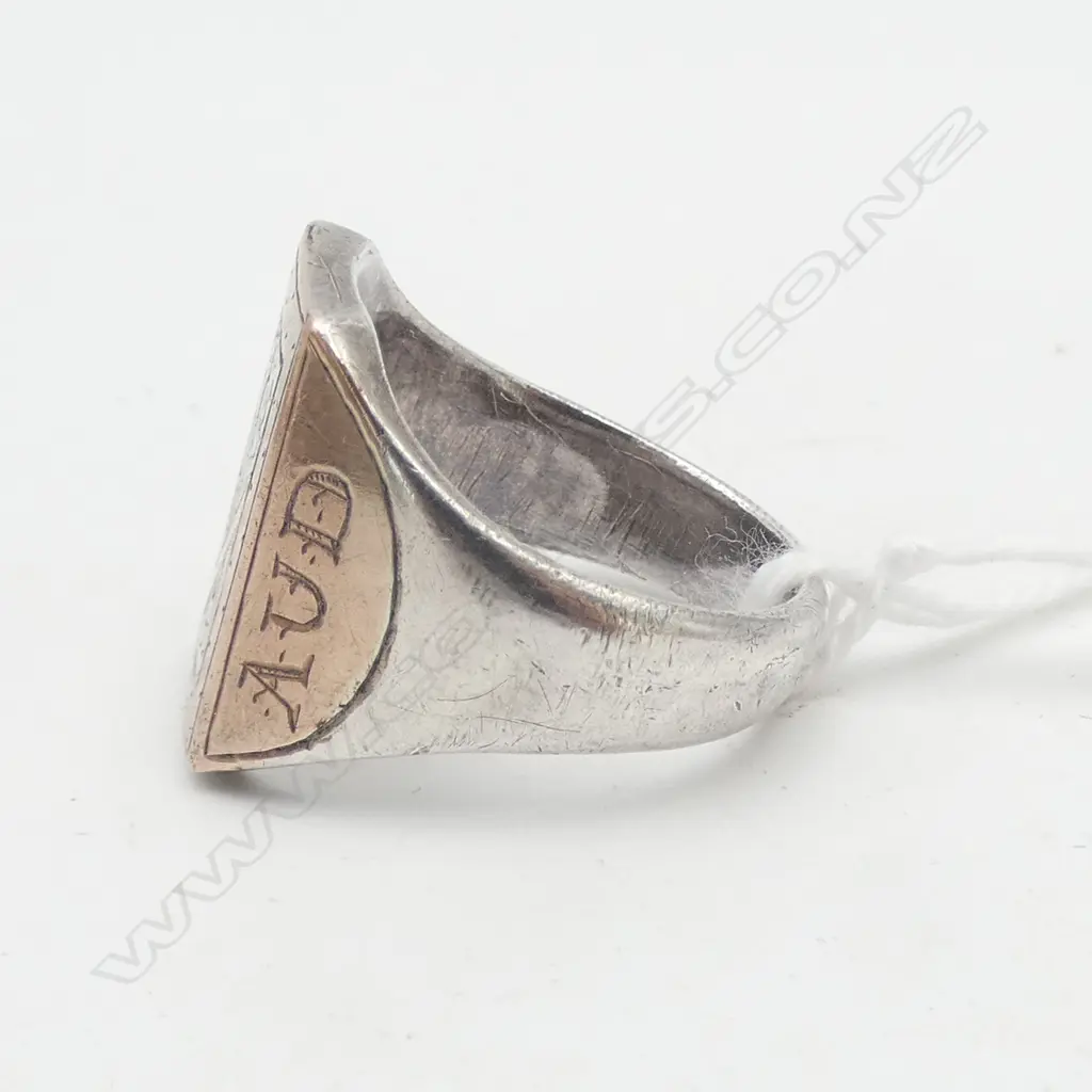 ANTIQUE SILVER AND GOLD OVERLAY MASONS SIGNET RING SIZE U Image 1++