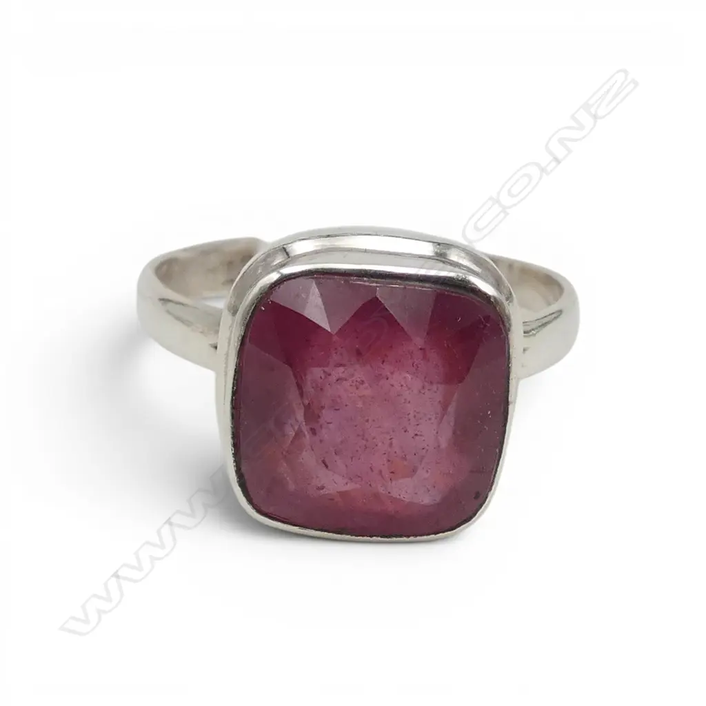 SILVER & ENHANCED RUBY RING SIZE P Image 1++