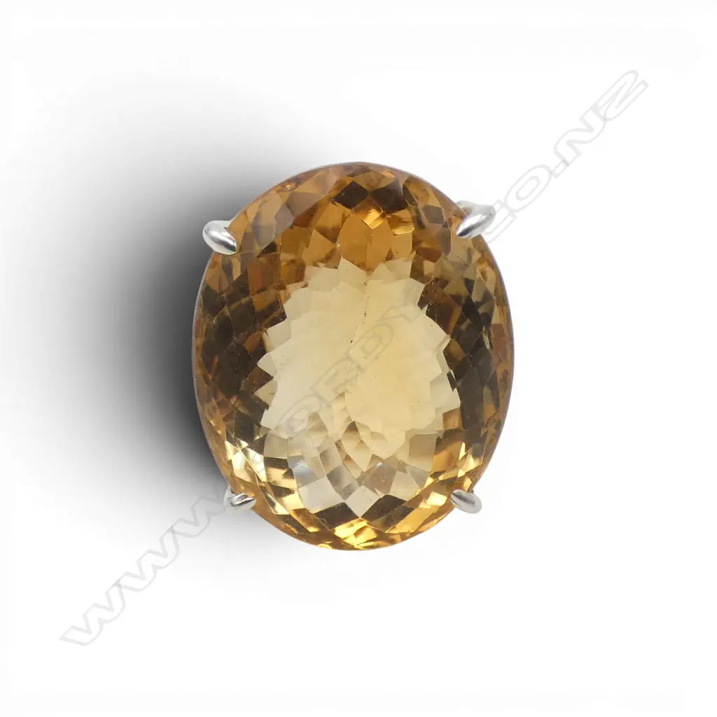 SILVER  LARGE CITRINE RING SIZE P Image 1++