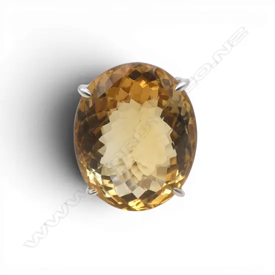 SILVER  LARGE CITRINE RING SIZE P