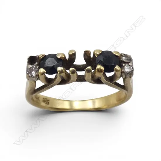 14CT GOLD DIAMOND AND SAPPHIRE RING (ONE SAPPHIRE AND DIAMOND MISSING) 4.35gms size N