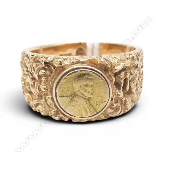 14ct yellow gold & gold coin set ring 5.87gms SIZE O