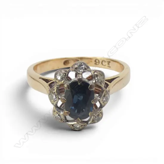 9CT SAPPHIRE & DIAMOND RING 2.2gms SIZE I 1/2