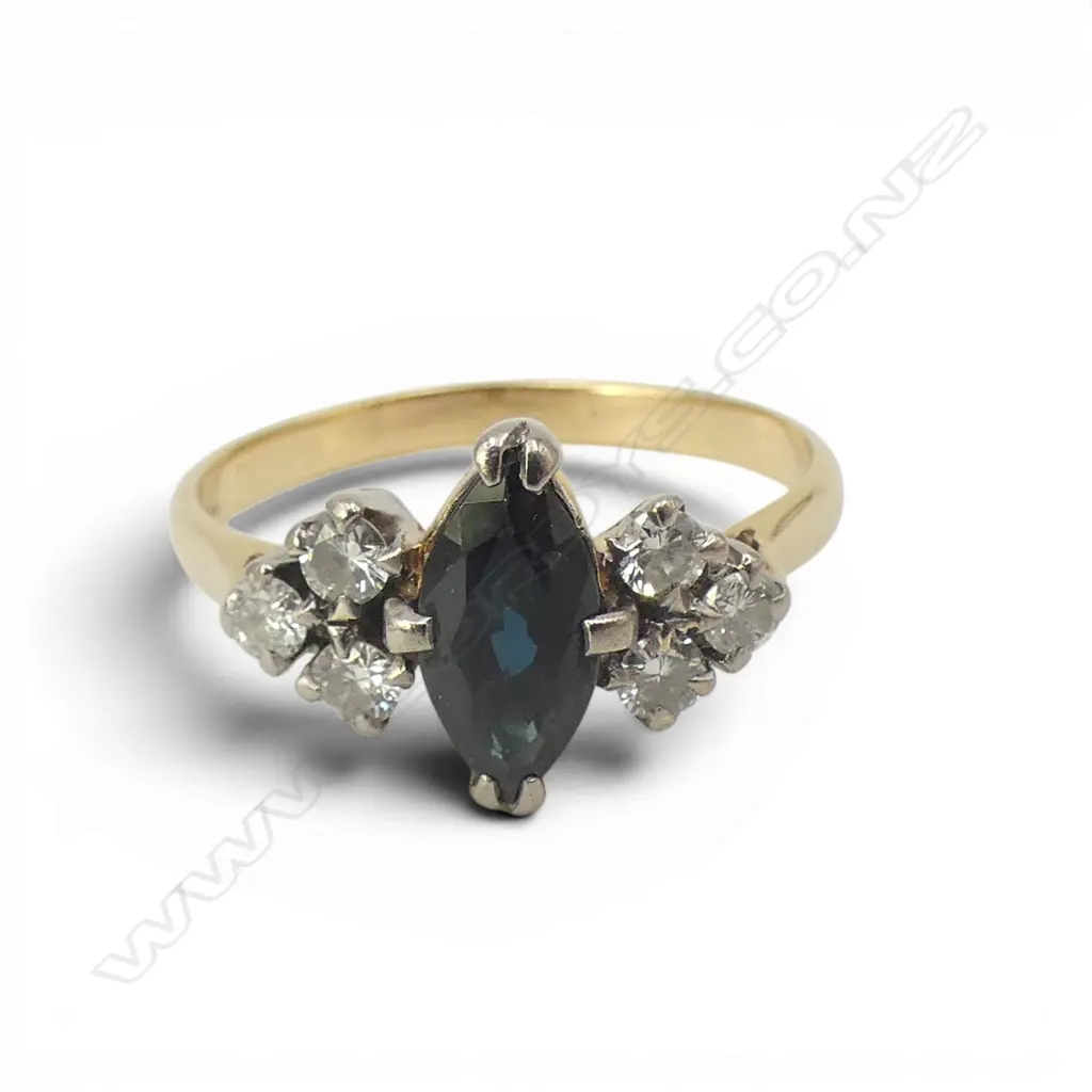 18CT GOLD DARK BLUE SAPPHIRE & DIAMOND RING 3.6GMS SIZE O Image 1++