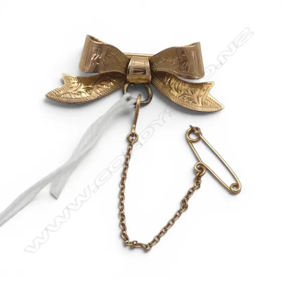 EARLY 20thC NZ 9ct GOLD BOW BROOCH by F. N. Stratton 2.6gms