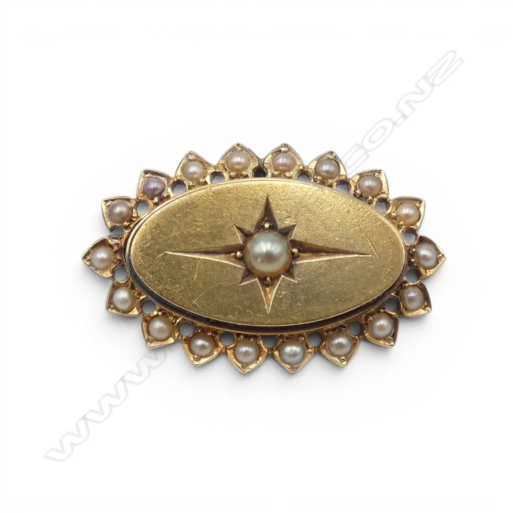 18ct GOLD VICTORIAN & SEED PEARL BROOCH 4.8gms Image 1++