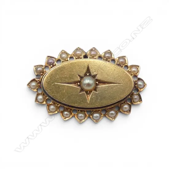 18ct GOLD VICTORIAN & SEED PEARL BROOCH 4.8gms
