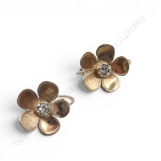 PR EARLY 20thC 9CT DIAMOND EARRINGS, 2.8gms