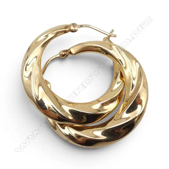 PR 9CT HOOP EARRINGS 30mm dia, 2.8gms