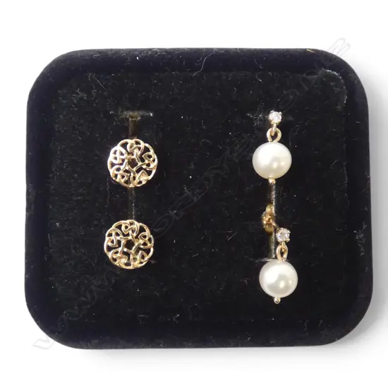 2 PRS 9CT EARRINGS, 1.3gms (1 BUTTERFLY MISSING) 