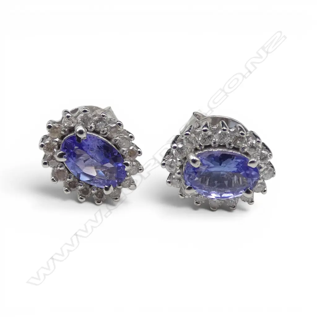 PR SILVER DIAMOND & TANZANITE EARRINGS  Image 1++