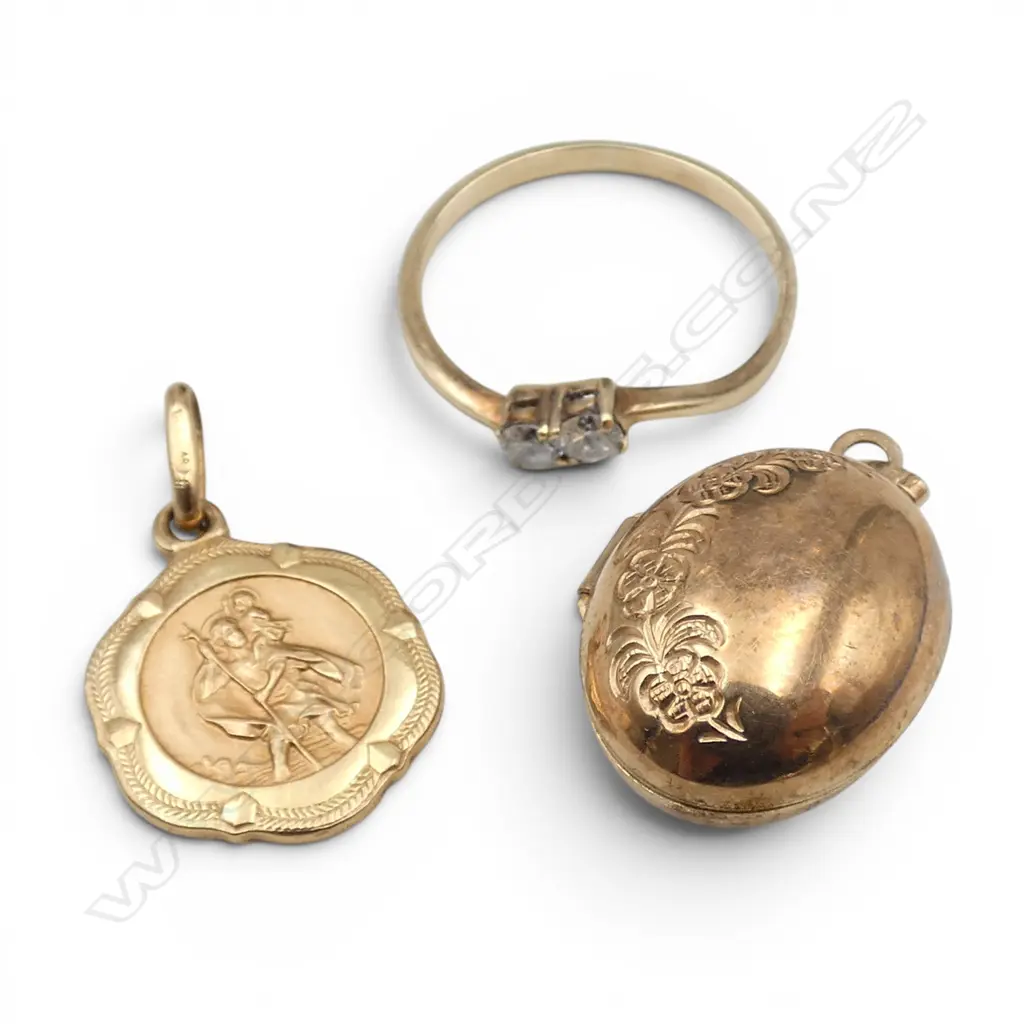 9CT PENDANT + CZ RING + LOCKET W.2.9G Image 1++