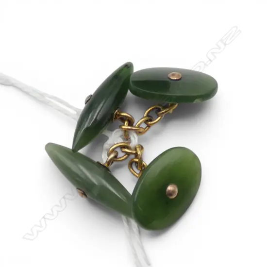 PR POUNAMU & 9ct GOLD chain link CUFFLINKS