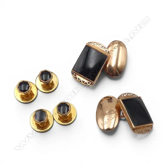 PR 9CT BLACK ONYX CUFFLINKS 9.2gms + 4 STUDS