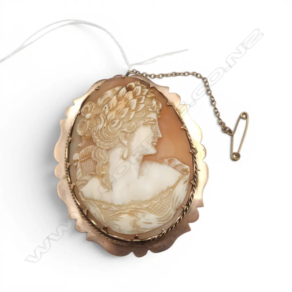 9ct GOLD LARGE CAMEO BROOCH, 20.6gm total weight Image 1++