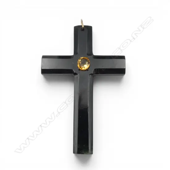 9ct SET DARK NEPHRITE & CITRINE CROSS, L.80mm