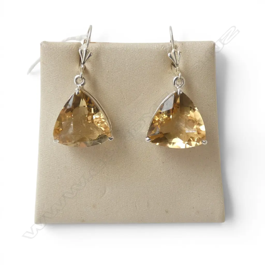 PR SILVER & CITRINE EARRINGS, continental locks Image 1++