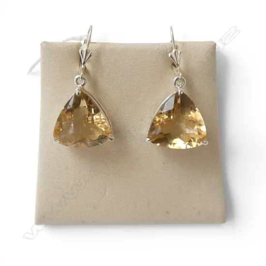 PR SILVER & CITRINE EARRINGS, continental locks