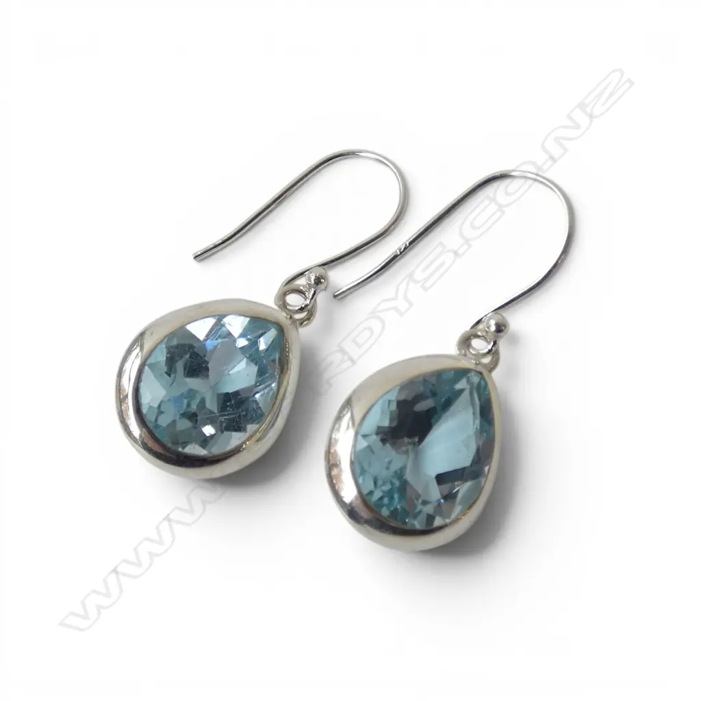 PR SILVER & SWISS BLUE TOPAZ EARRINGS  Image 1++