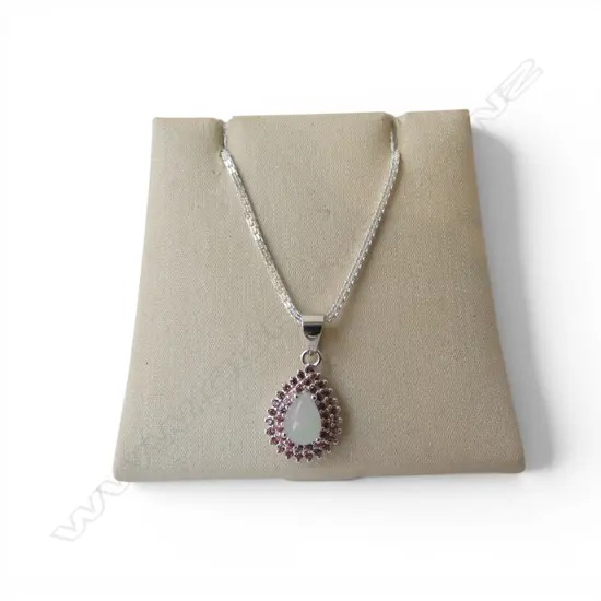 SILVER OPAL & GARNET PENDANT on SILVER CHAIN