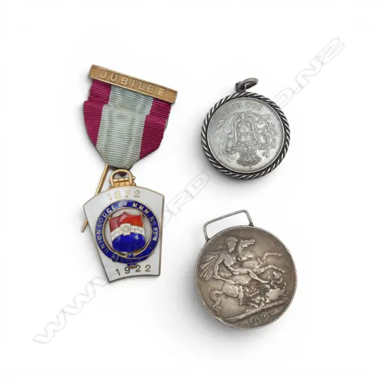 VICTORIAN SILVER COIN  DUTCH MOUNTED SILVER COIN & S/SILVER LODGE MEDAL  TOTAL WIEGHT 74GMS