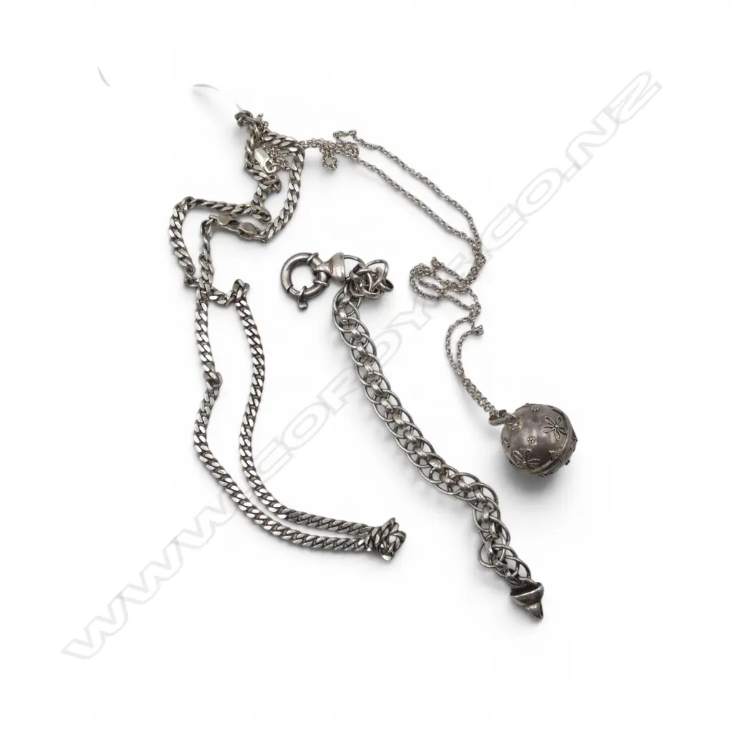 3 PCES STG SILVER JEWELLERY; 2 NECKLACES + BRACELET 50gms Image 1++