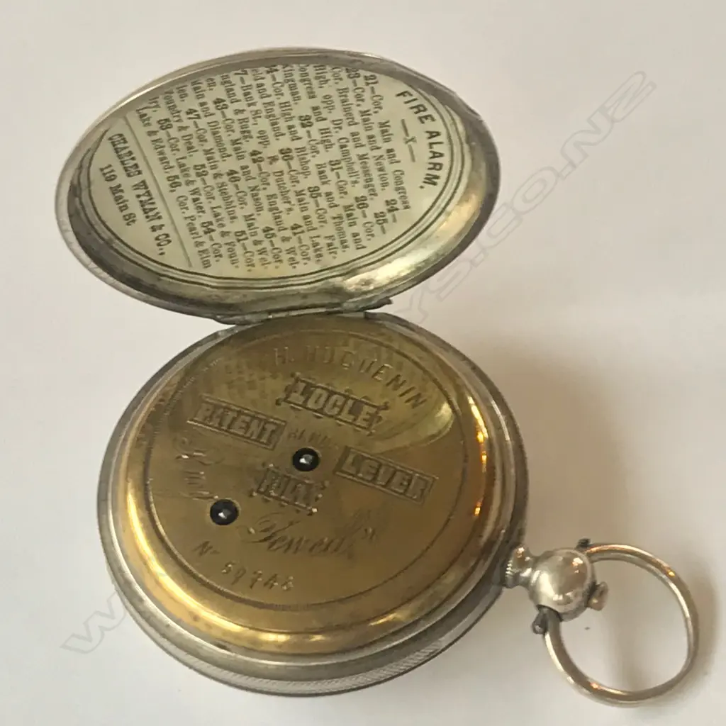 A Swiss silver cased hunter pocket watch, signed H. Hugenin, Locle Image 1++
